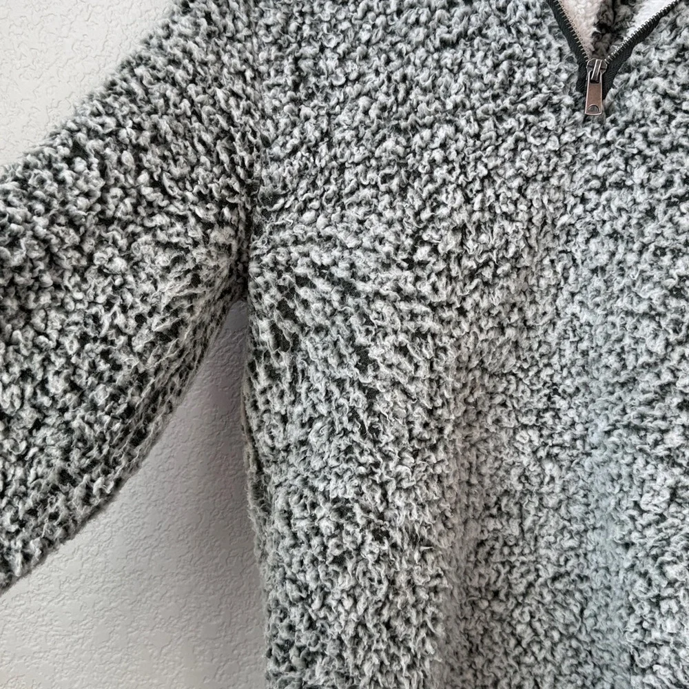 Love Tree Sherpa Sweater Quarter Zip Green and White Size Small - Picture 4 of 8